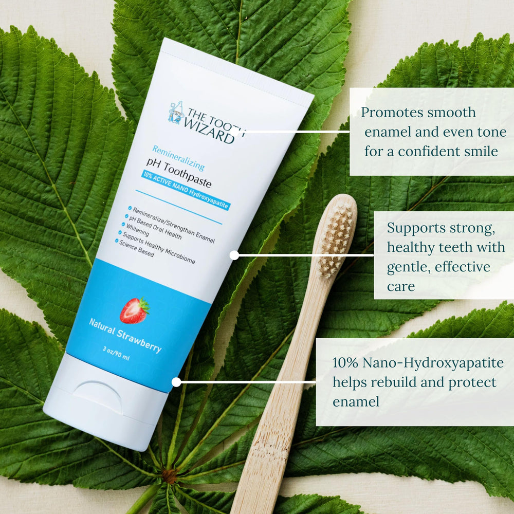 Close-up label highlighting 10% nano hydroxyapatite and fluoride-free formula