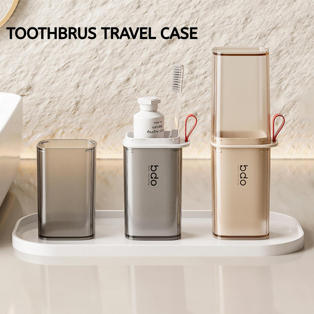 Compact portable Topavatop toothbrush travel case in grey and white for travel