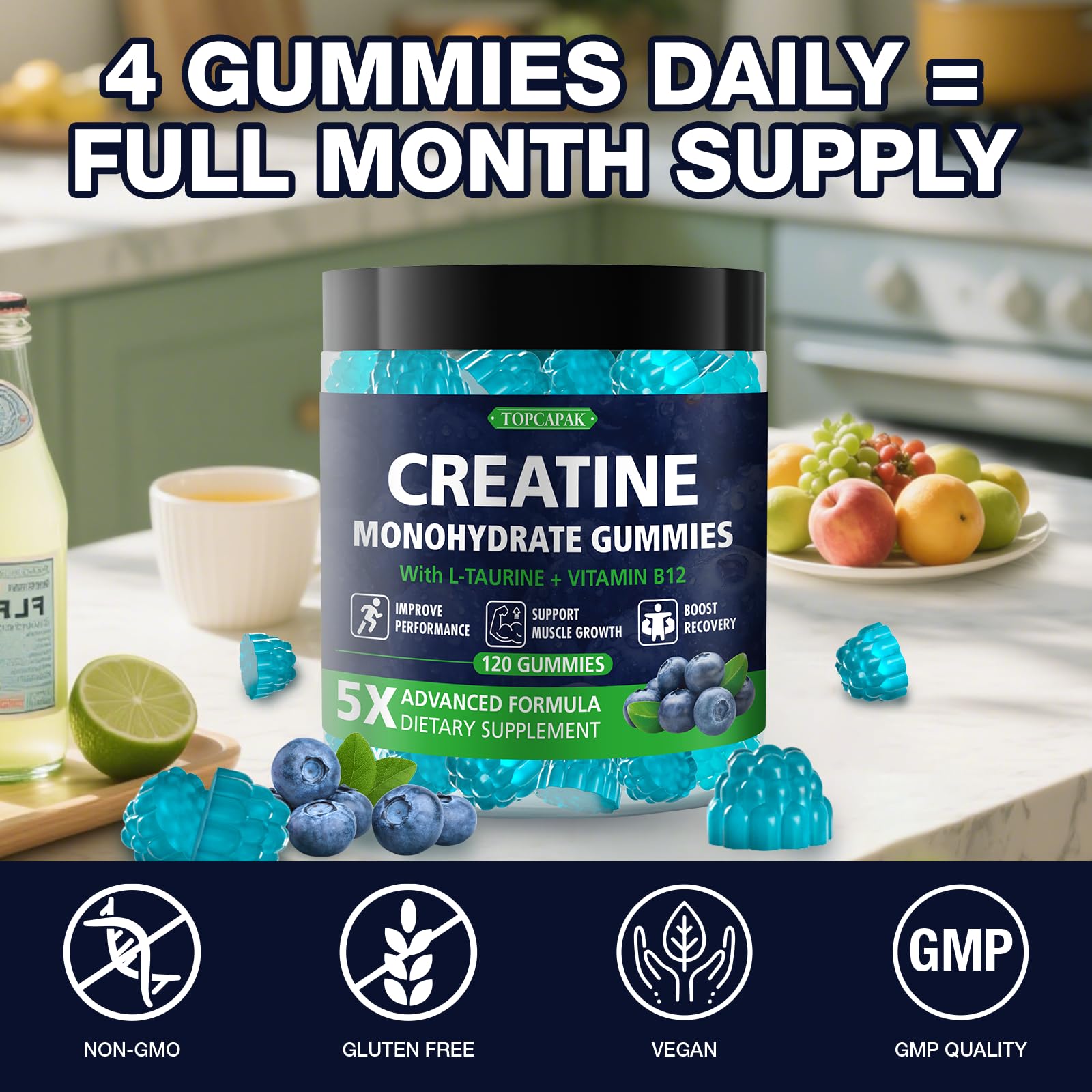 Bottle contains 120 gummies (30 servings)