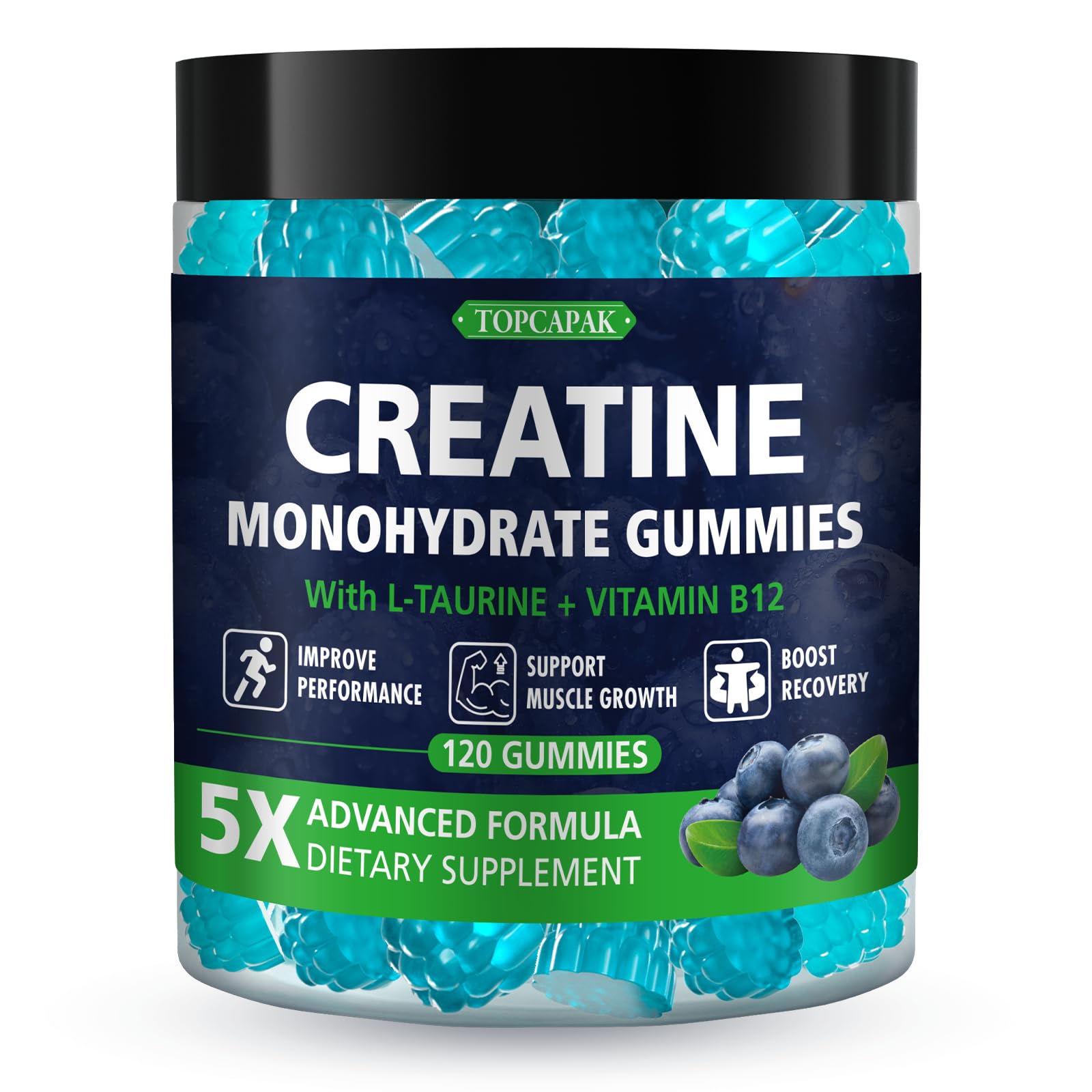 TOPCAPAK Creatine Monohydrate Gummies bottle – Blueberry flavor