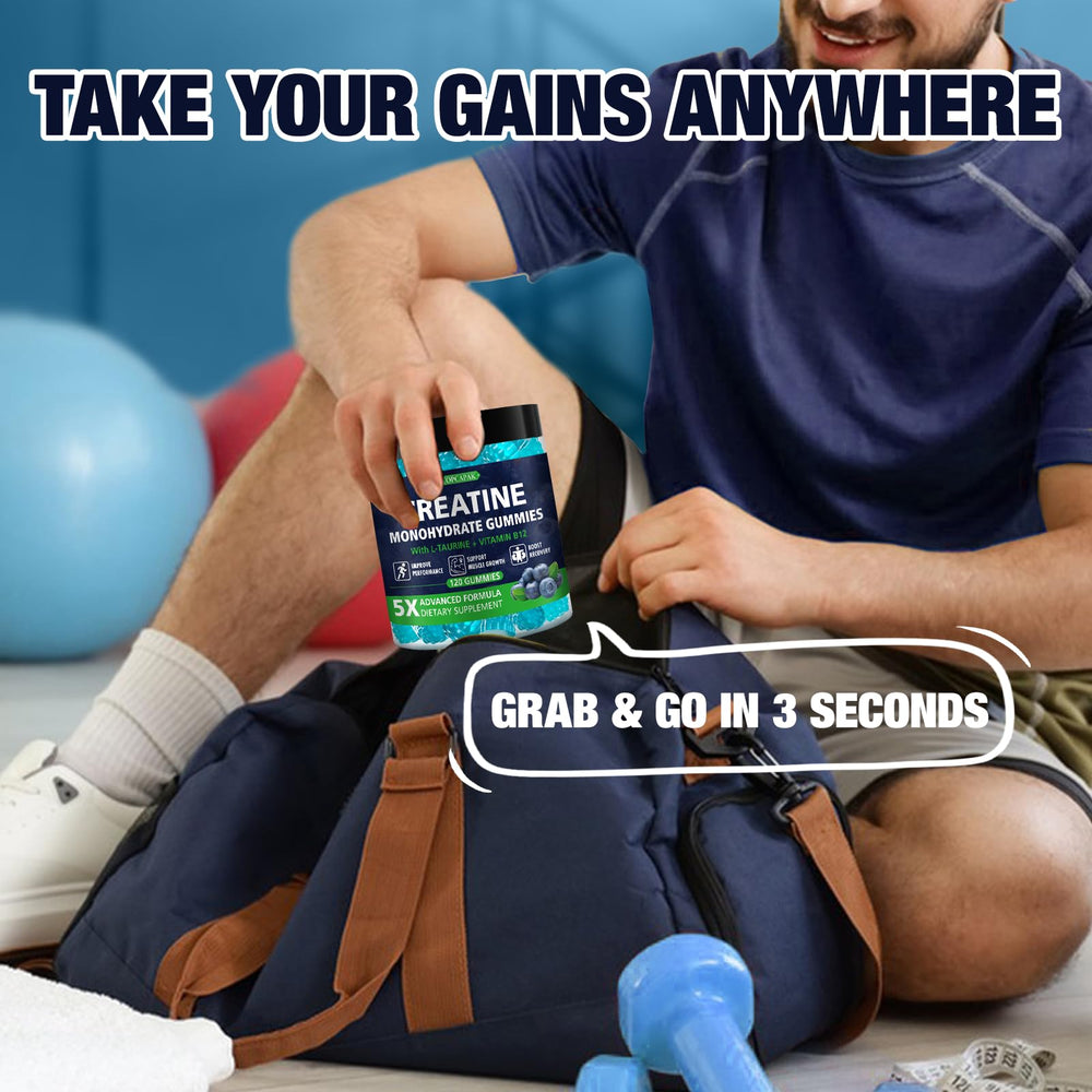 Gummies in a gym bag for on-the-go use