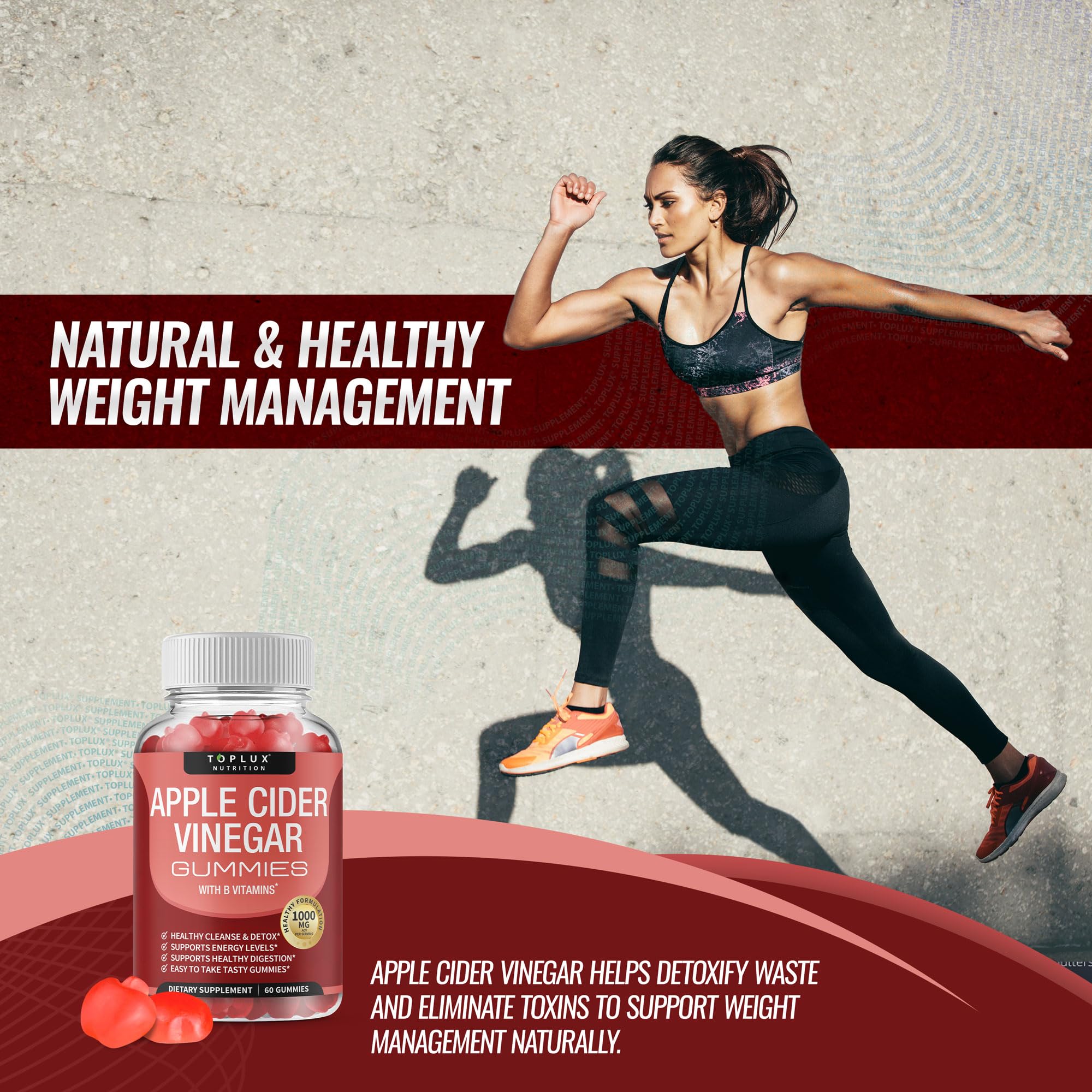 Toplux Apple Cider Vinegar Gummies packaging and label communicate quality and purity.