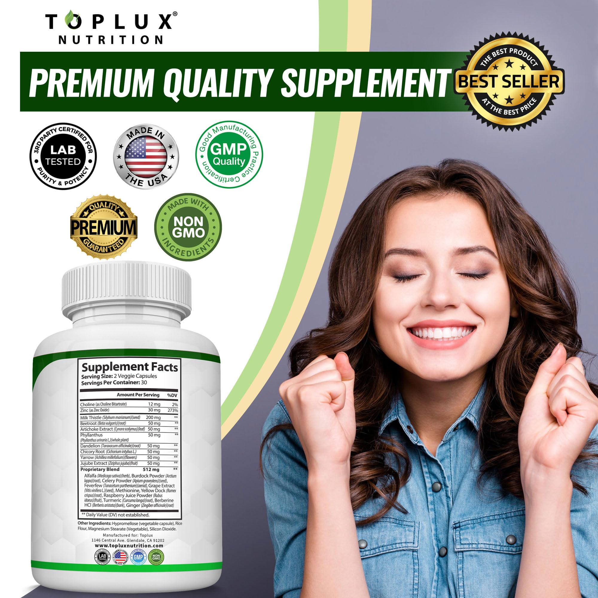 Toplux Liver Detox Capsules Closeup—easy daily use for a consistent routine.