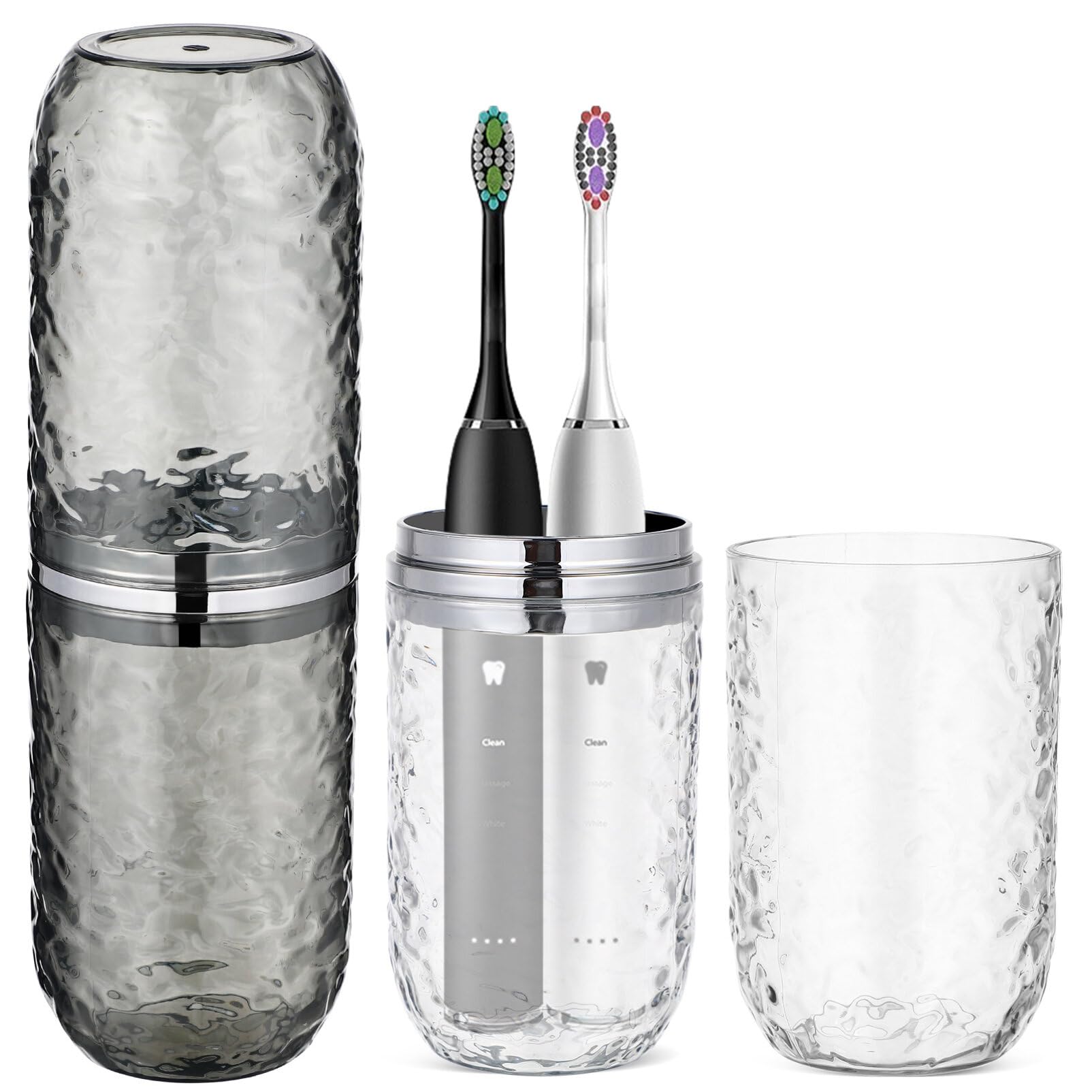 TOPPERFUN travel toothbrush holder with lid, transparent 3D pattern