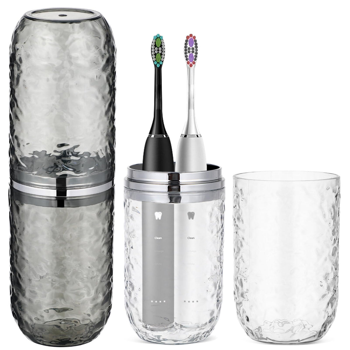 TOPPERFUN travel toothbrush holder with lid, transparent 3D pattern