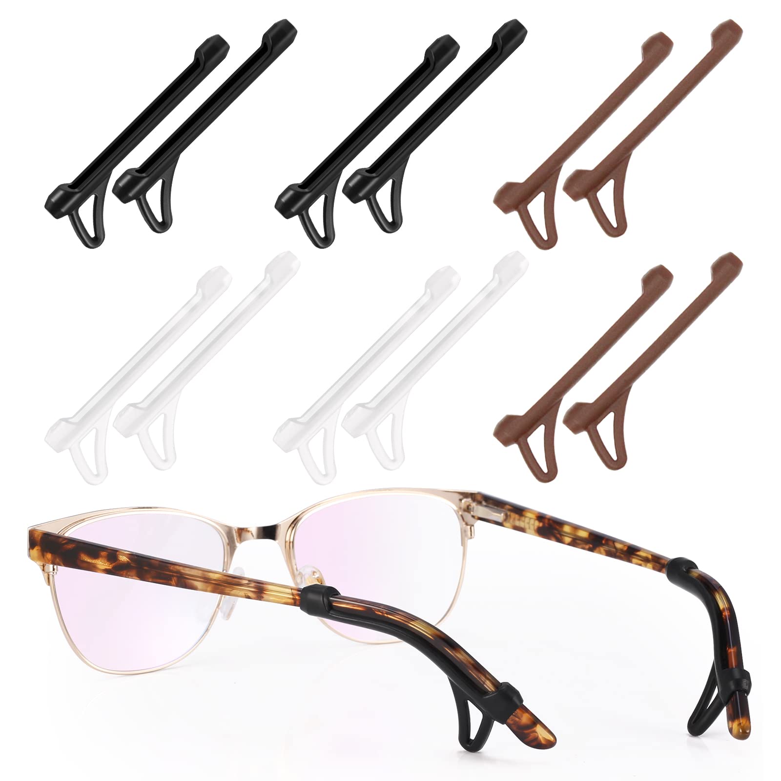 Topstart 6 pairs black silicone eyeglass ear grips with hook