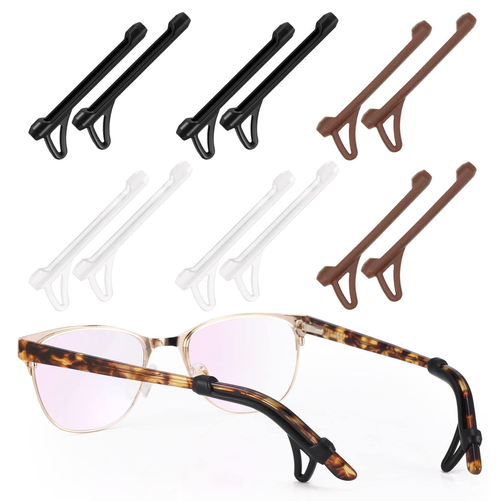 Topstart 6 pairs black silicone eyeglass ear grips with hook