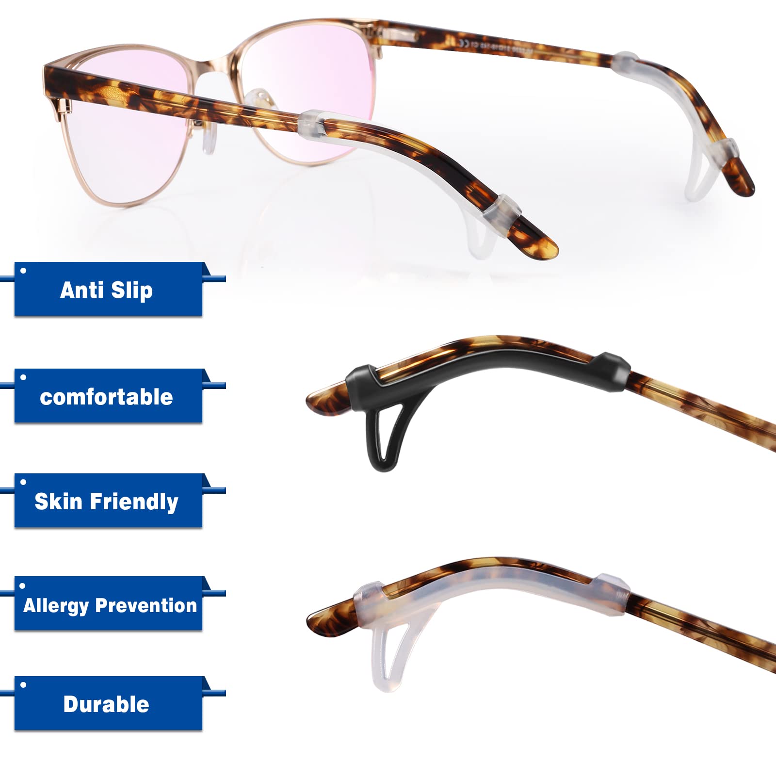 Lightweight ear grips at 1.2 g each