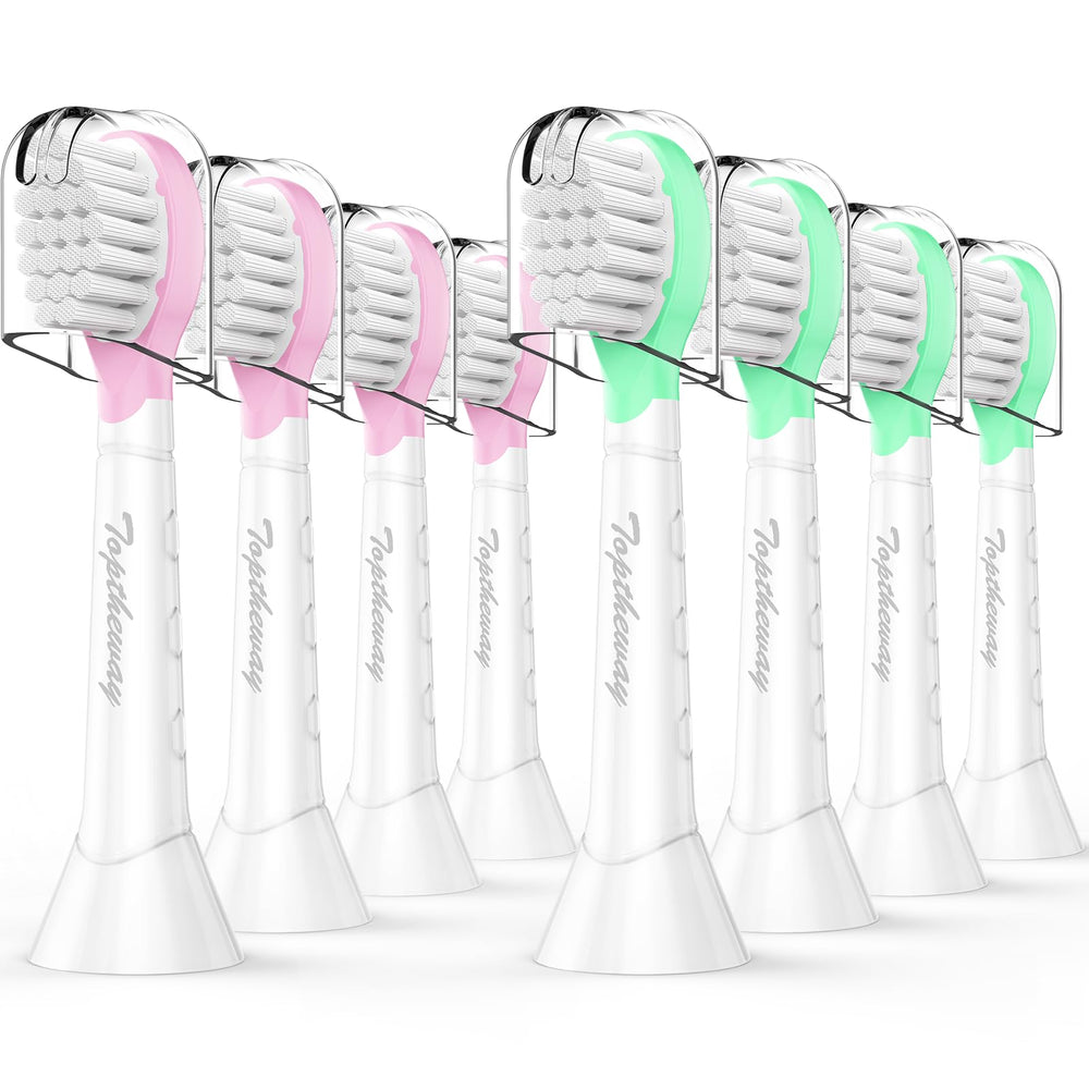 Toptheway Kids Toothbrush Heads 8-pack in pink and green