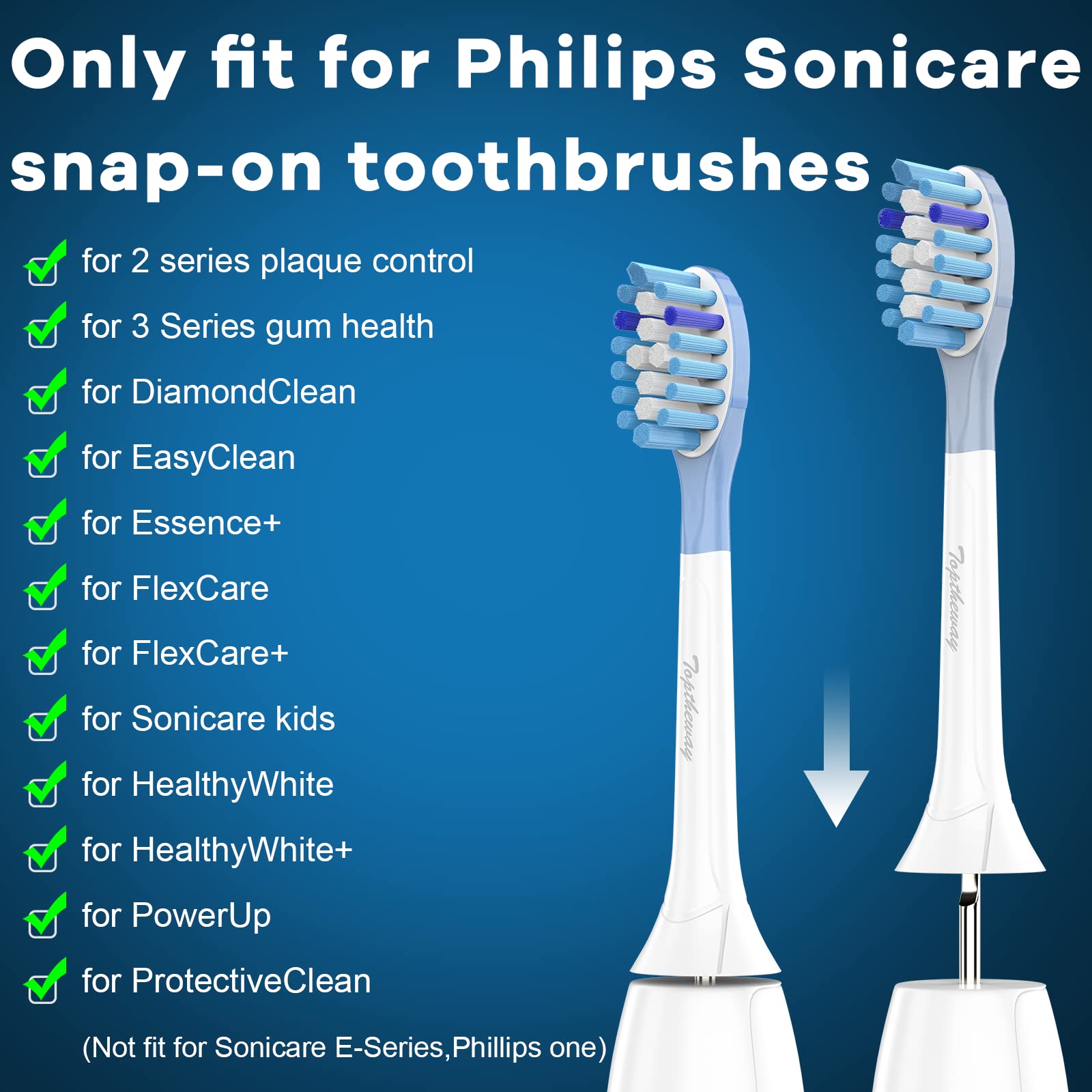 Four individually wrapped Toptheway heads with blue reminder bristles