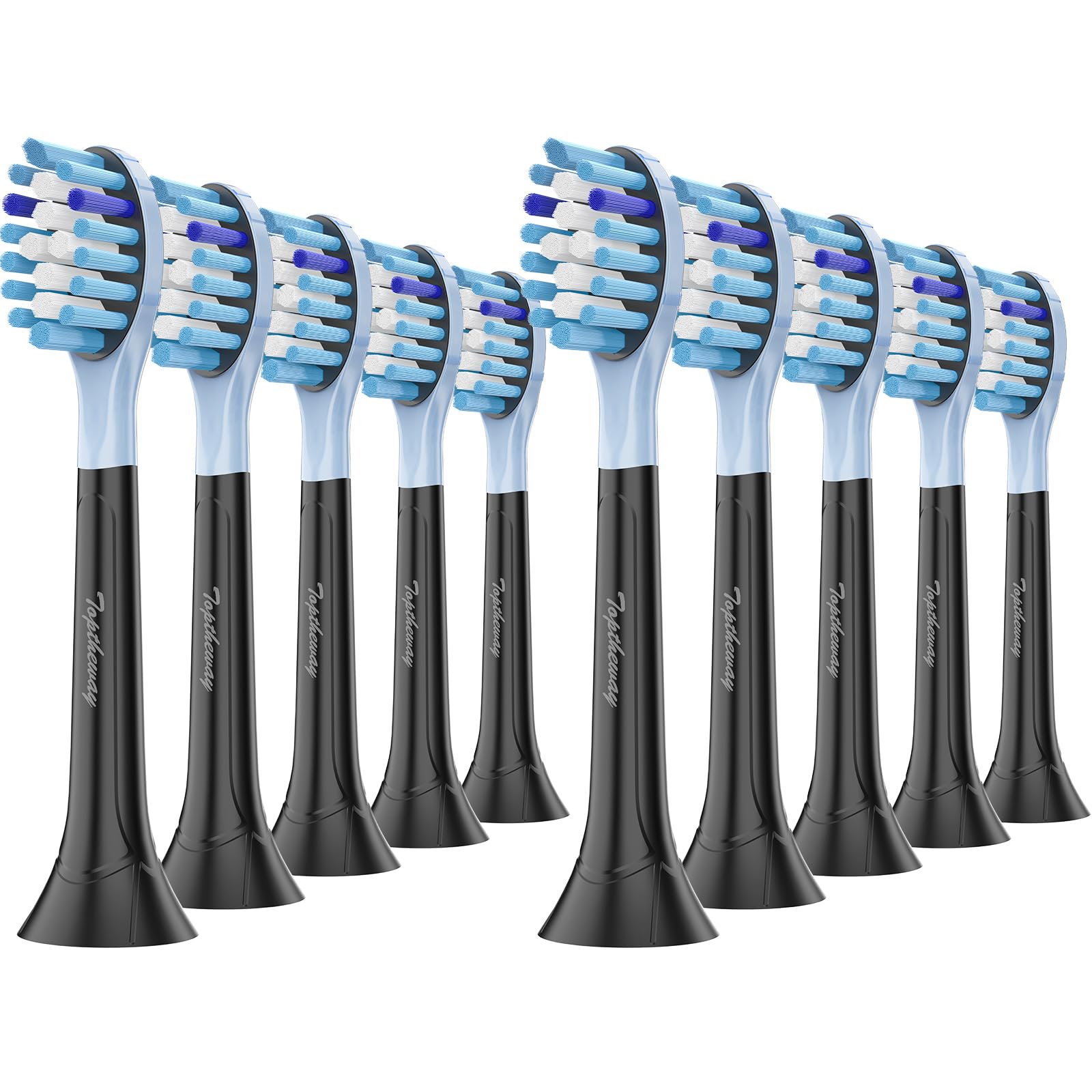 Toptheway 10-pack Philips Sonicare replacement heads in black.