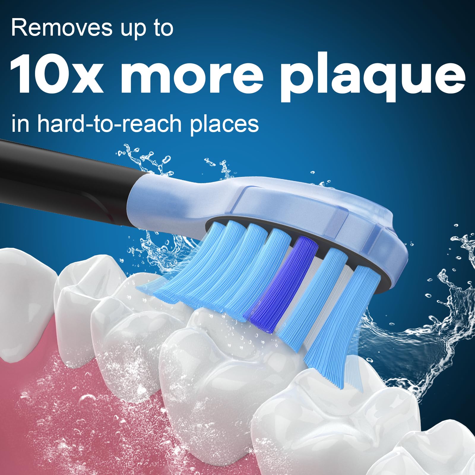 Dense medium-to-firm bristles with curved power tip for thorough cleaning.