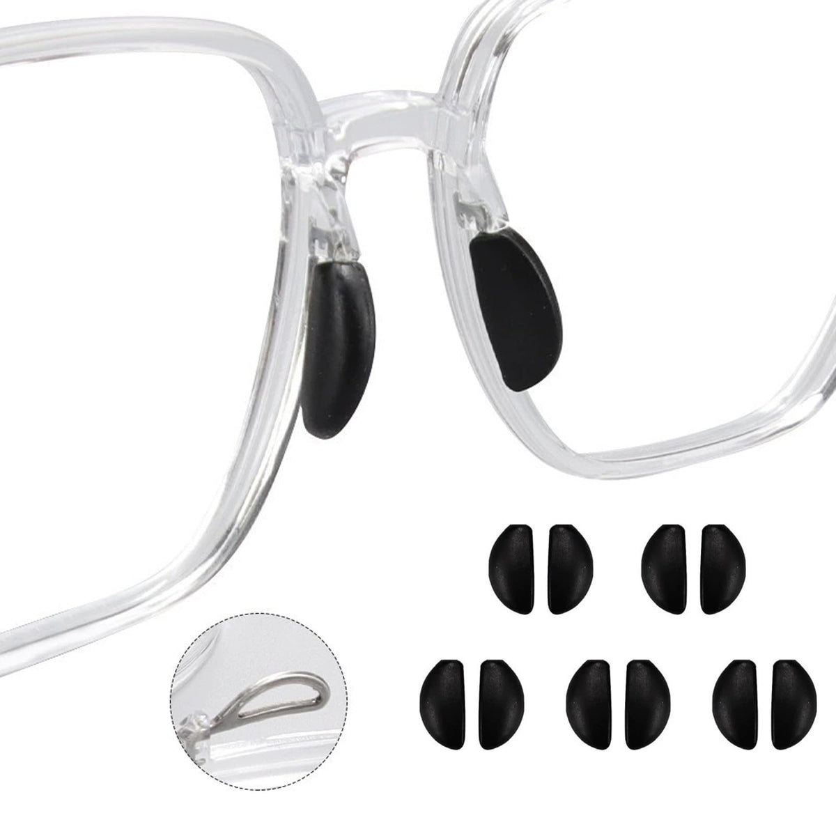 TORWOL anti-slip silicone nose pads on glasses – front view (black)
