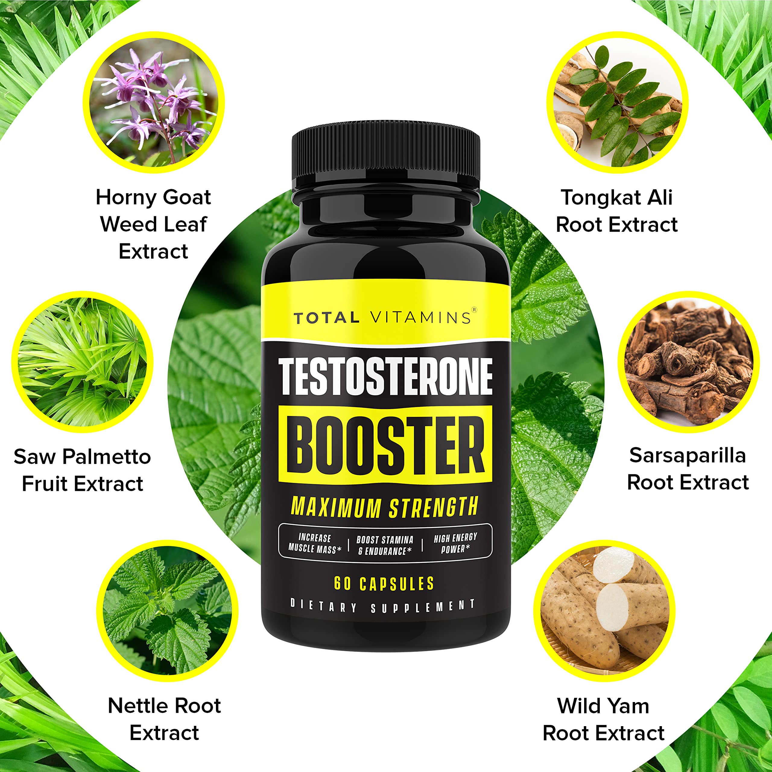TOTAL VITAMINS Testosterone Booster daily-use image demonstrates routine-friendly bottles for consistency.