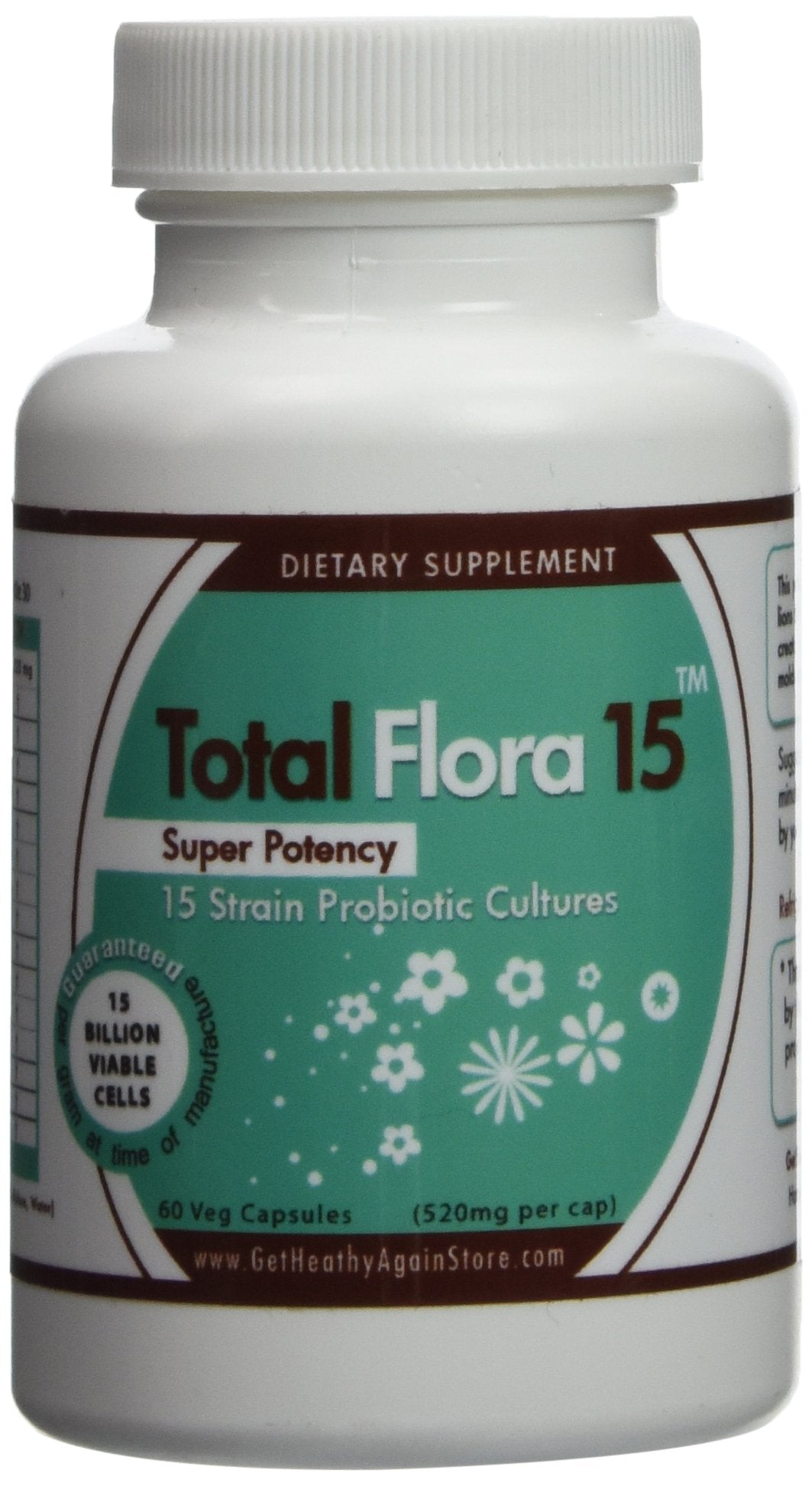 TotalFlora15 probiotic 60 vegetarian capsules bottle, 520 mg per cap