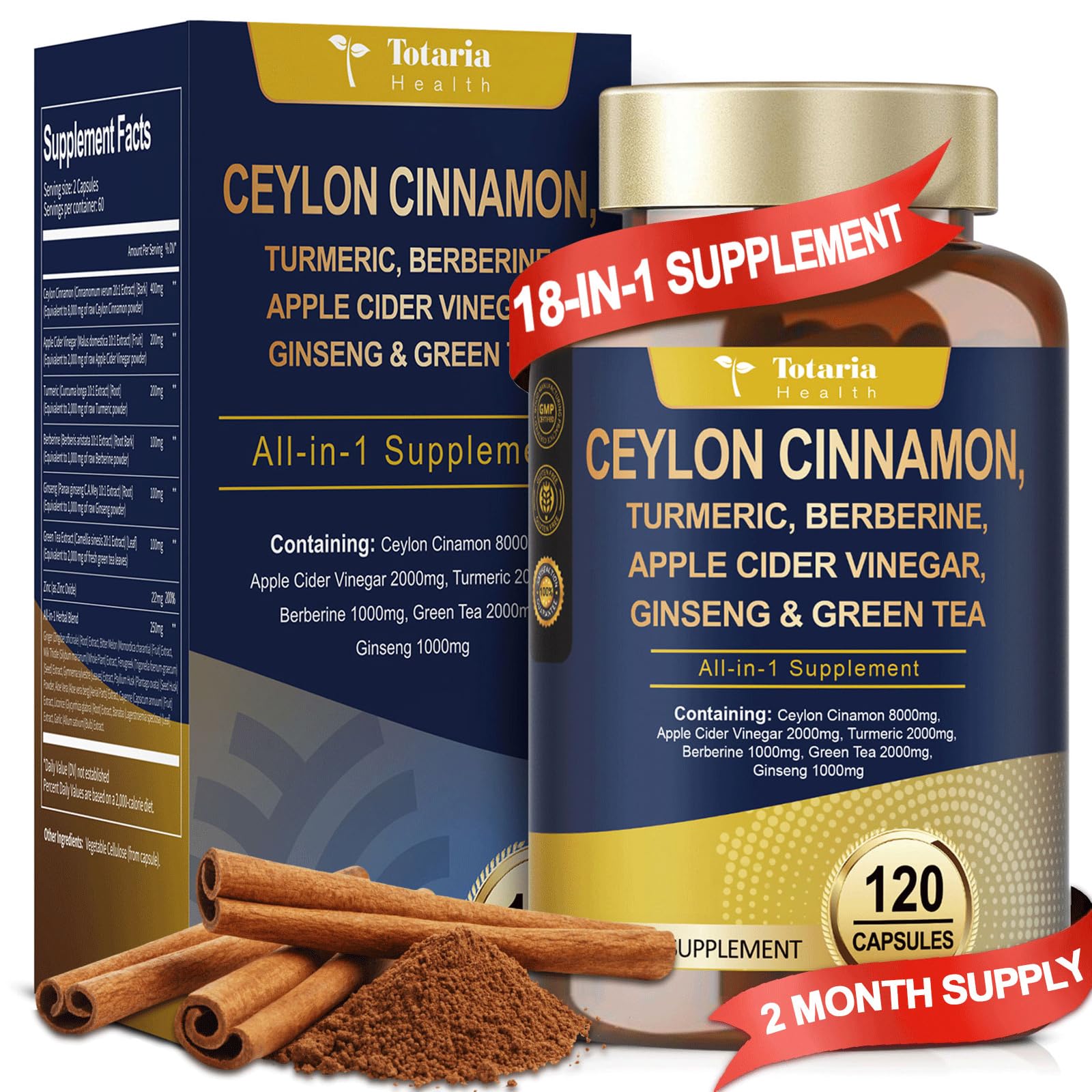 Totaria 18-in-1 Organic Ceylon Cinnamon Capsules bottle