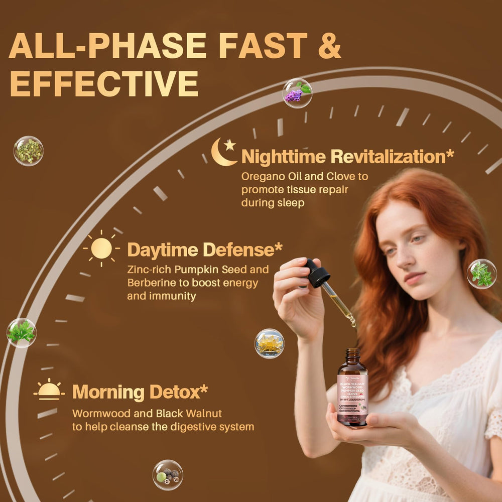 Ingredients on label: Wormwood, Black Walnut Extract, Garlic, Pumpkin Seed, Red Clove, Oregano Oil, Turmeric