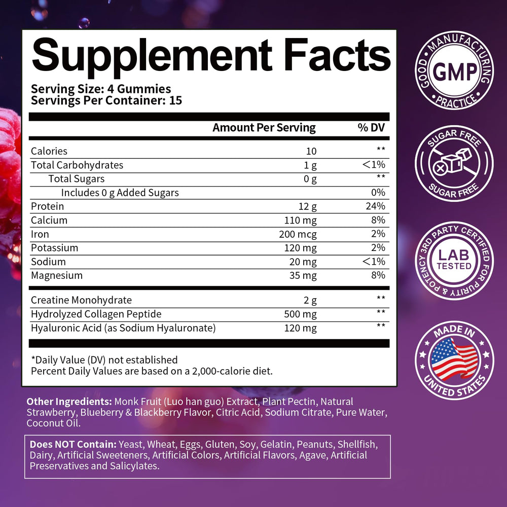 Totaria 3in1 whey protein gummies berry serving demonstrates easy, on-the-go protein intake.