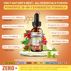 Ingredients lineup including Ceylon Cinnamon, Green Tea, Bitter Melon, Citrus Bergamot