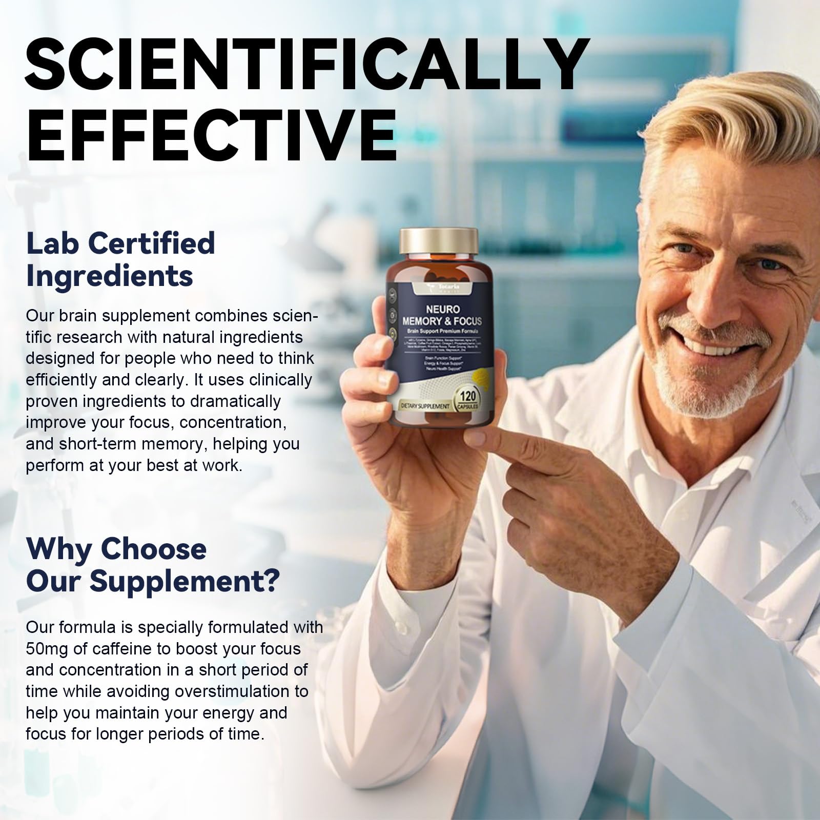 Bottle label showing 120-count serving size