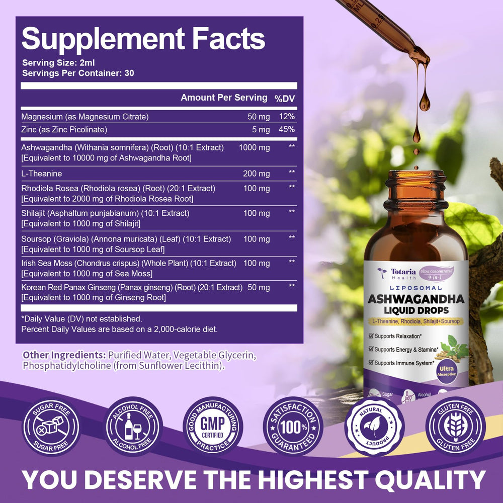 Calm and focused with ashwagandha, L-Theanine, magnesium and zinc