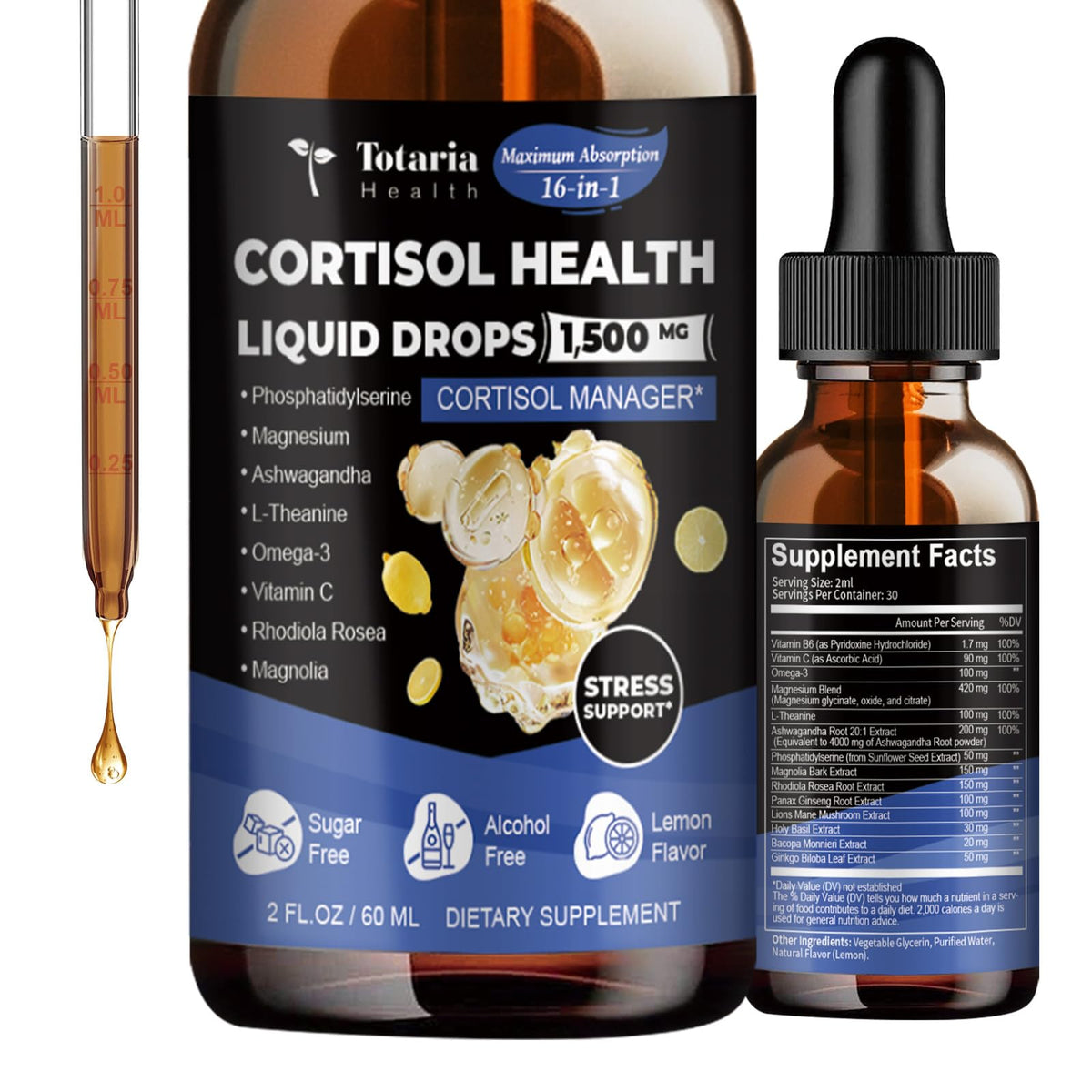 Totaria Cortisol Drops bottle with dropper