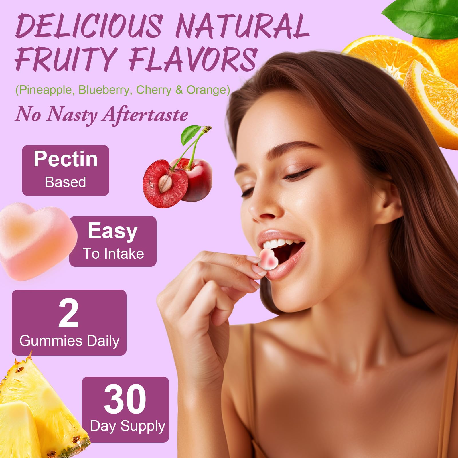 Woman smiling taking a Totaria gummy to support daily energy and wellbeing