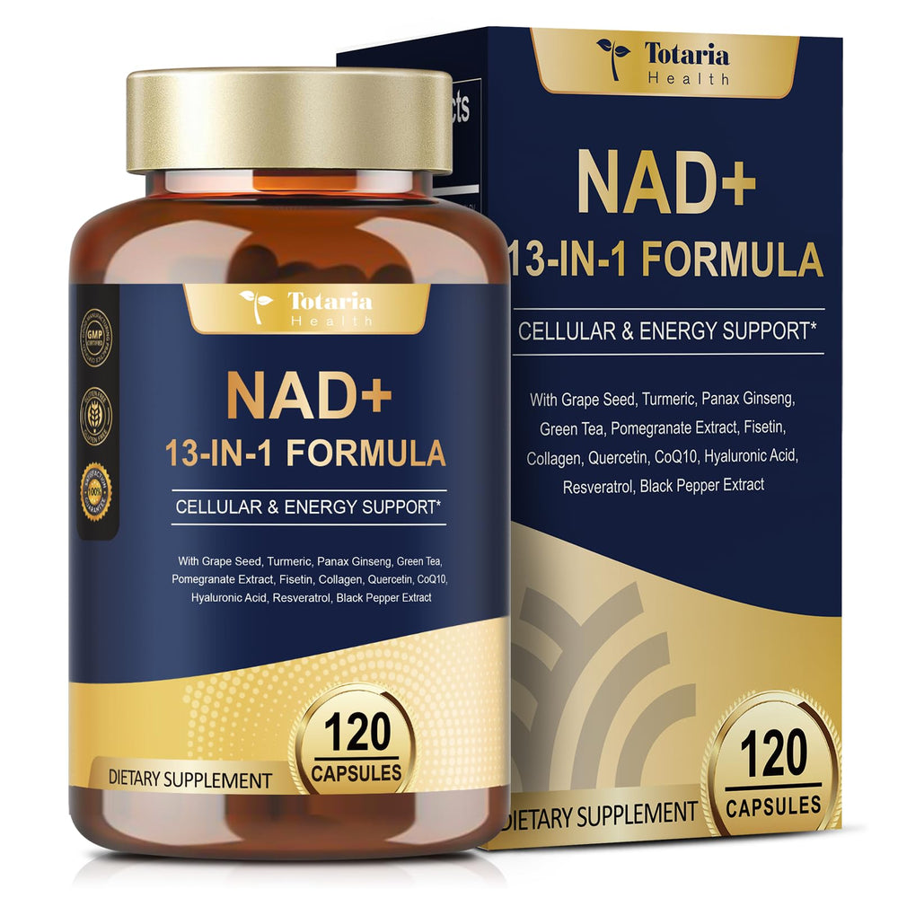 Totaria NAD supplement bottle with 120 vegan capsules