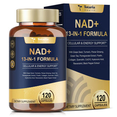 Totaria NAD supplement bottle with 120 vegan capsules