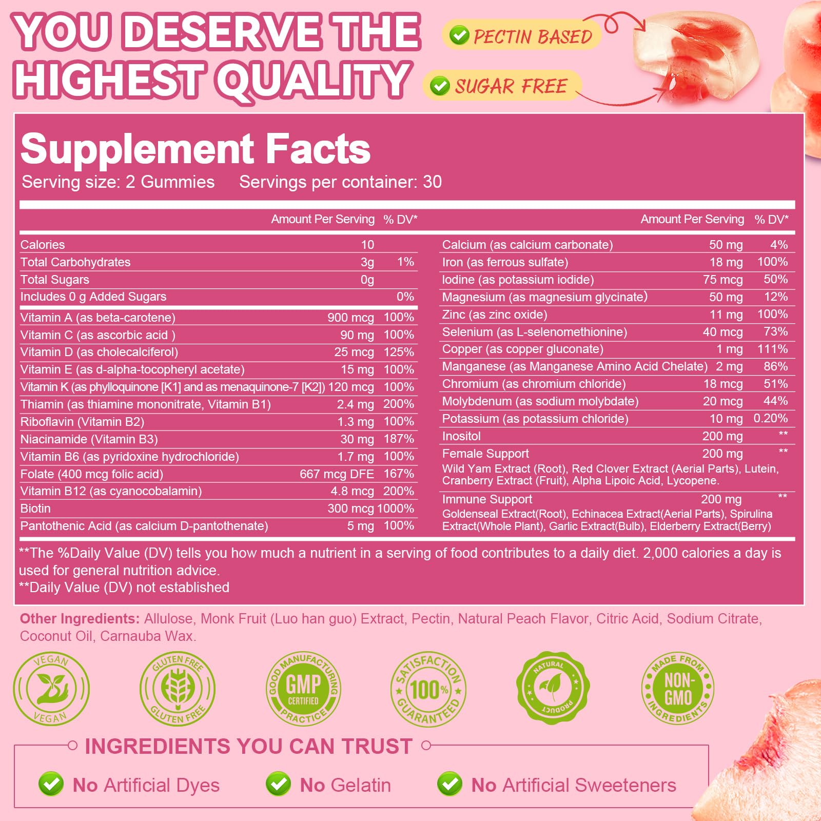 Totaria supplement facts label detail showing vitamin and mineral content