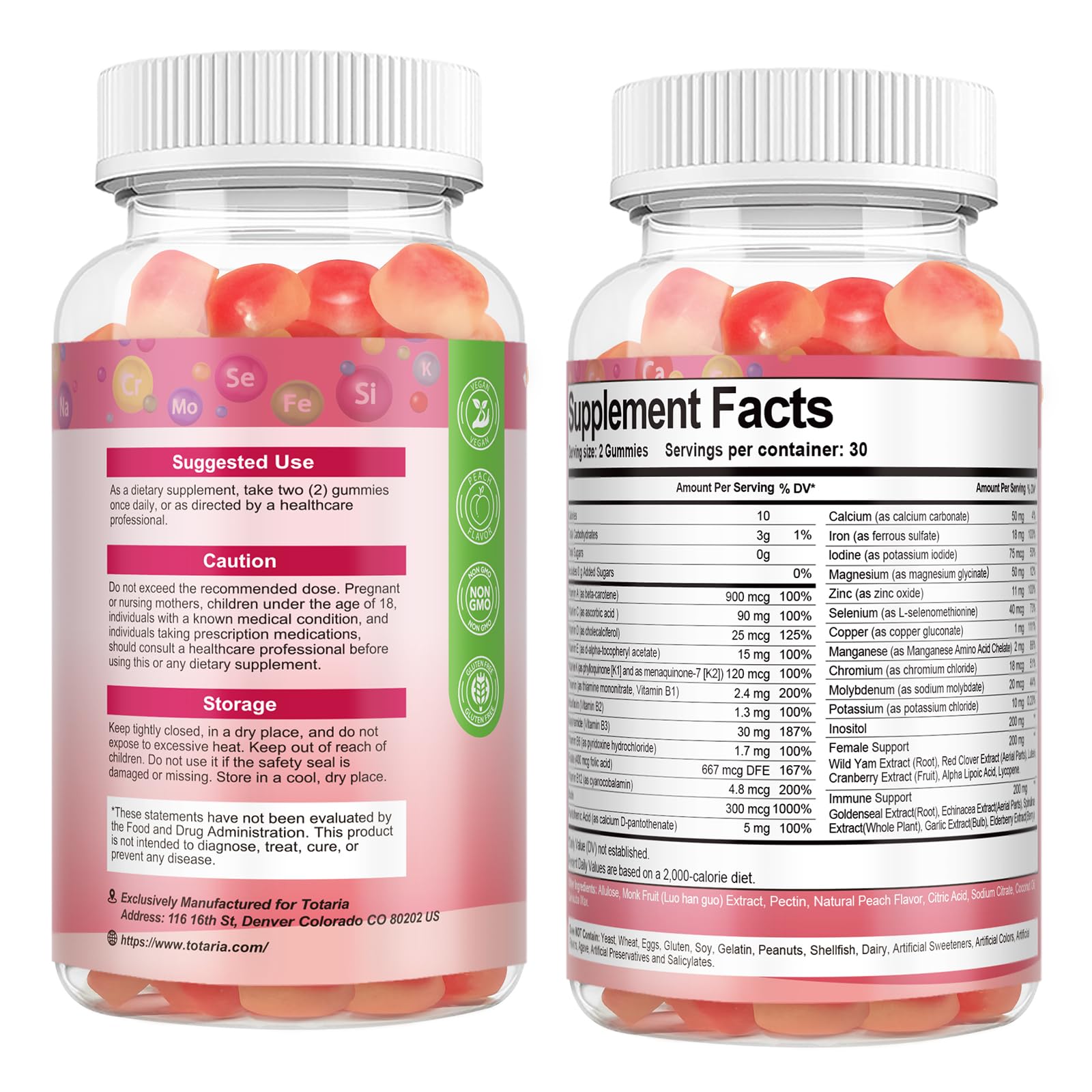 Totaria peach fruit with gummies emphasizing natural flavor benefit