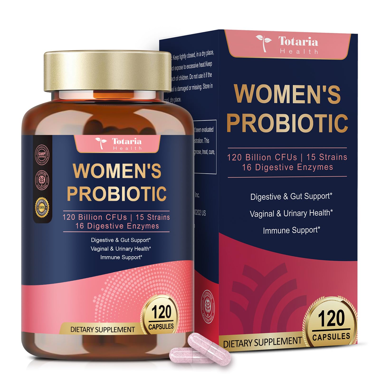 Bottle of Totaria Probiotics for Women with 120 vegan capsules