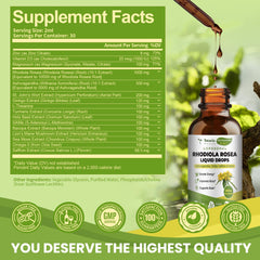 Close-up of Totaria rhodiola tincture label