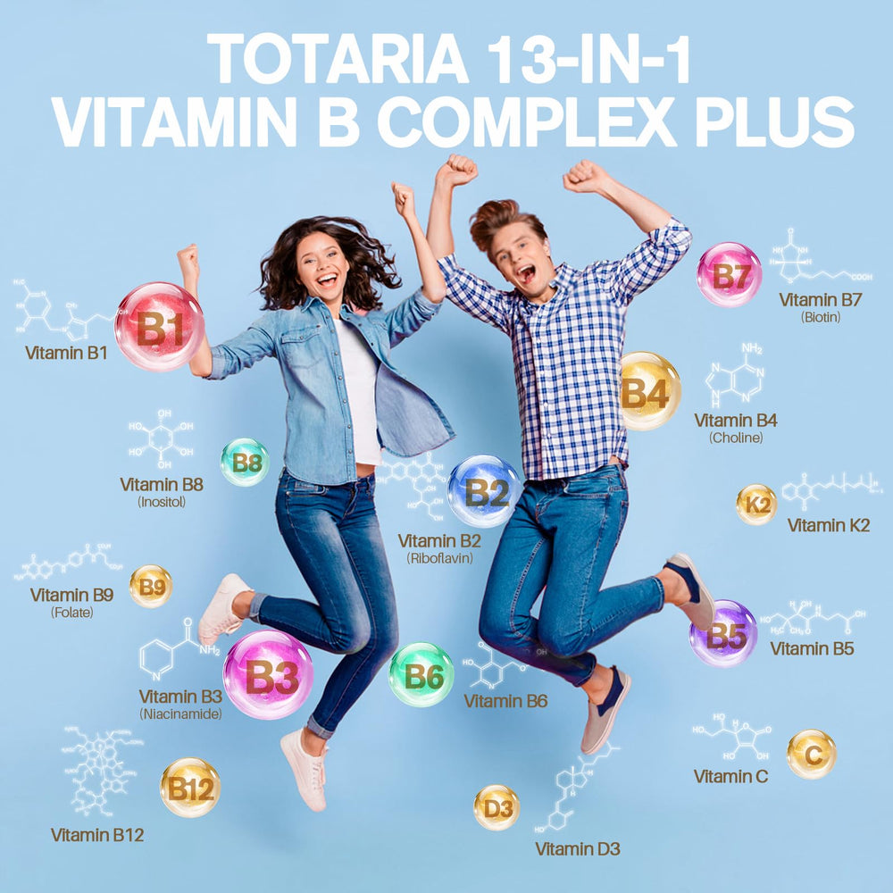 Totaria 13-in-1 Vitamin B Complex bottle back label with supplement facts