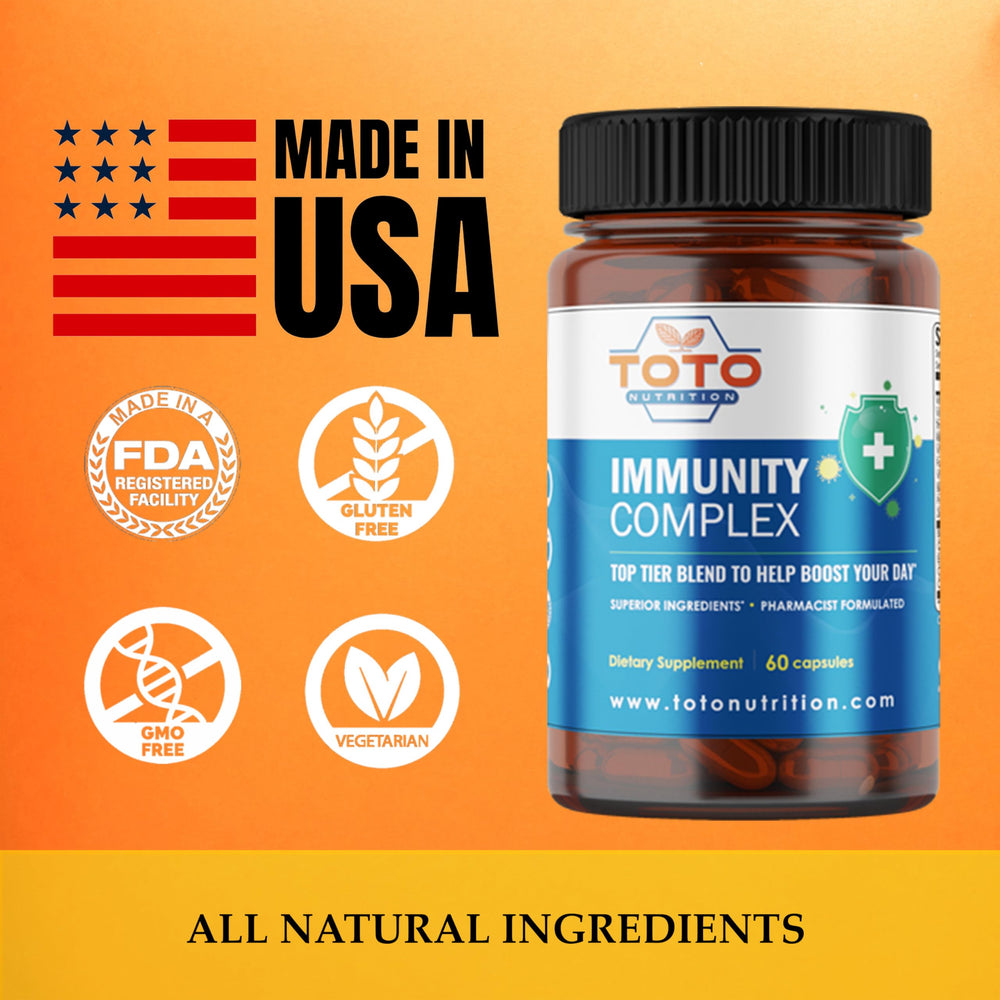 Quality control and USA-made badge on TotoNutrition Immunity supplement