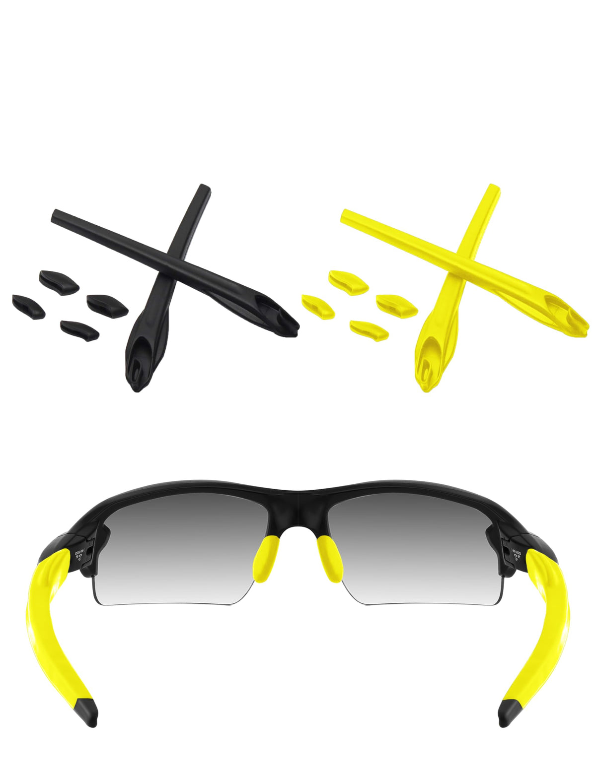 ToughAsNails replacement rubber kit for Oakley Flak 2.0 XL sunglasses in Black & Yellow, front view