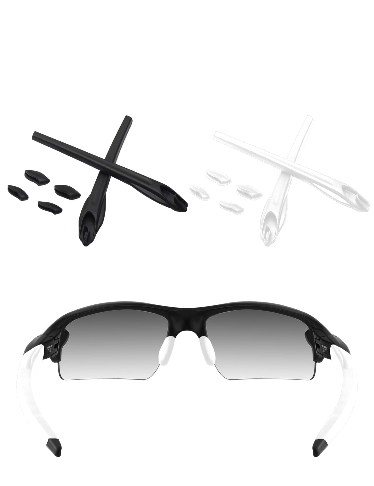 ToughAsNails replacement rubber kit for Oakley Flak 2.0 XL OO9188 – earsocks and nose pads (black and white)