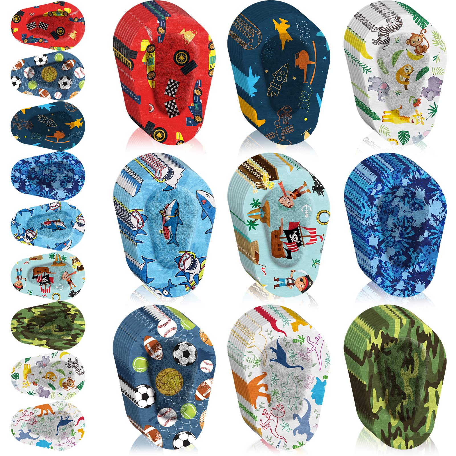 Toulite 90-piece kids eye patches in two sizes: regular and toddler, shown together.