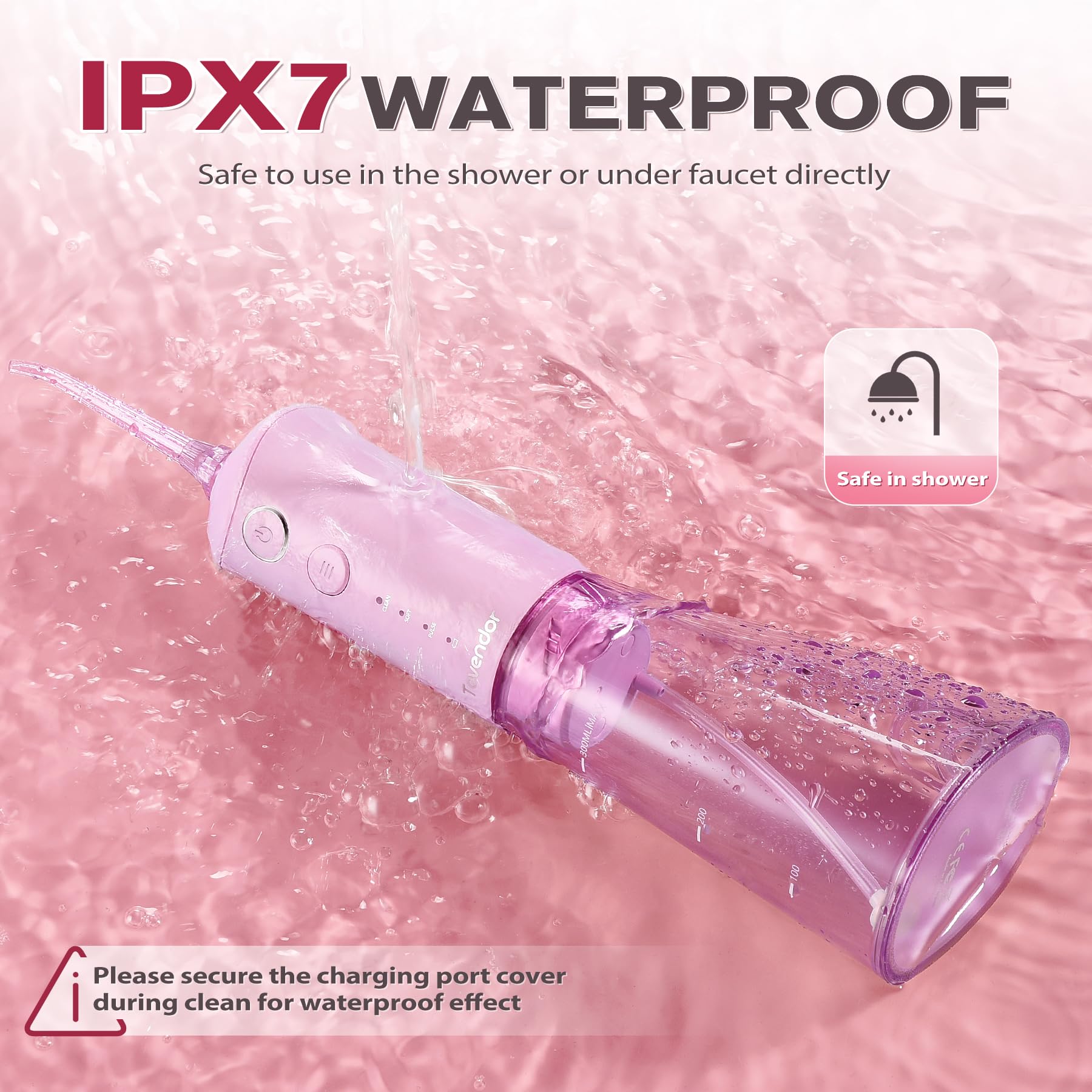 Rotating nozzle for thorough plaque removal with pink TOVENDOR flosser