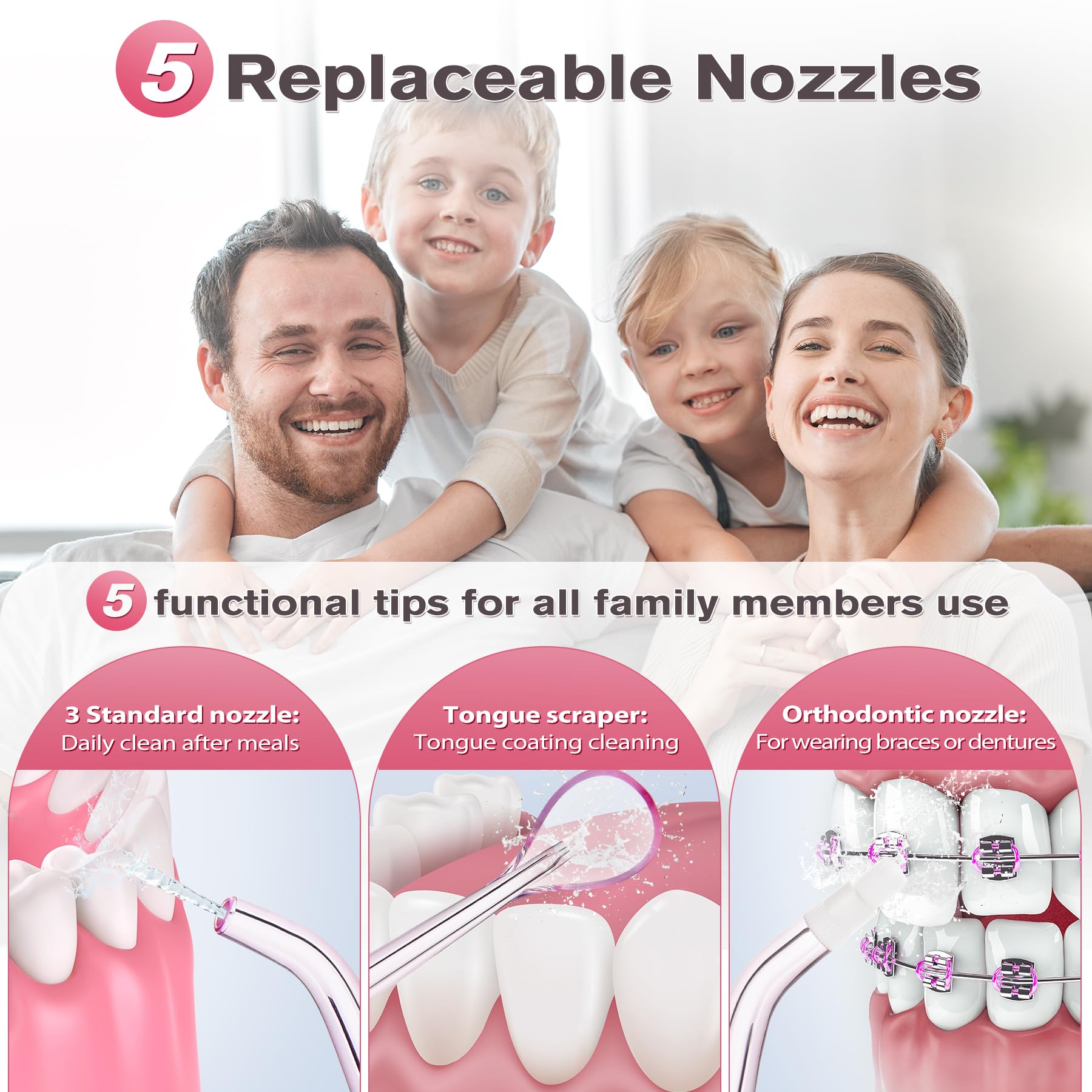 Long-lasting battery and 300ml water tank for full mouth cleanse