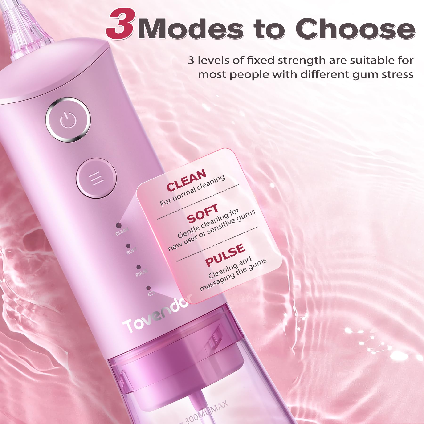 Includes 5 flosser tips and USB charging cable for travel