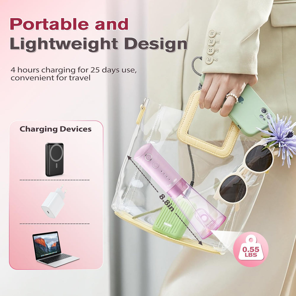 Portable travel-friendly water flosser with pink finish