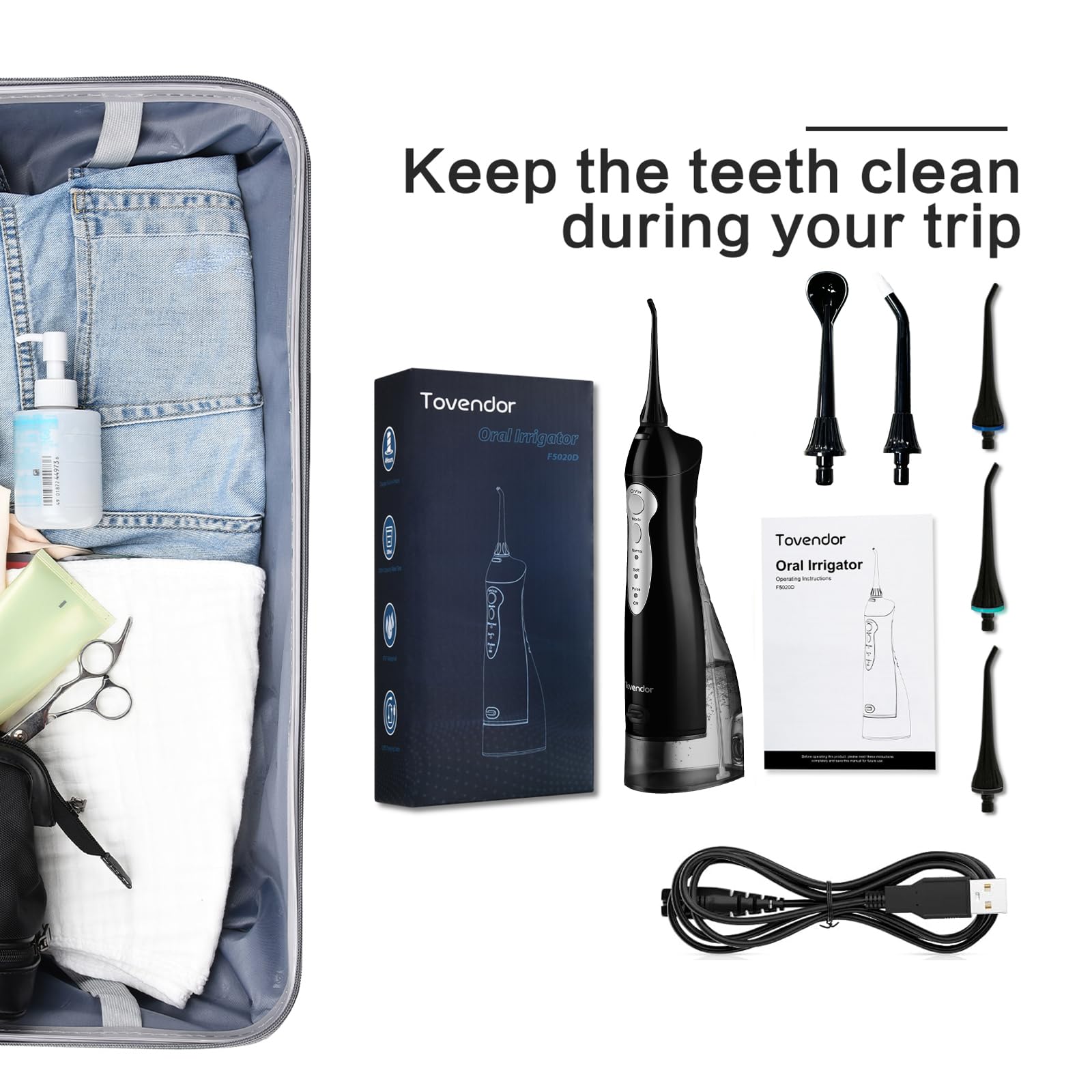 Travel-friendly bundle with USB cable and tips