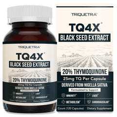 Front view of TQ-Advanced 4X 20% Thymoquinone capsules