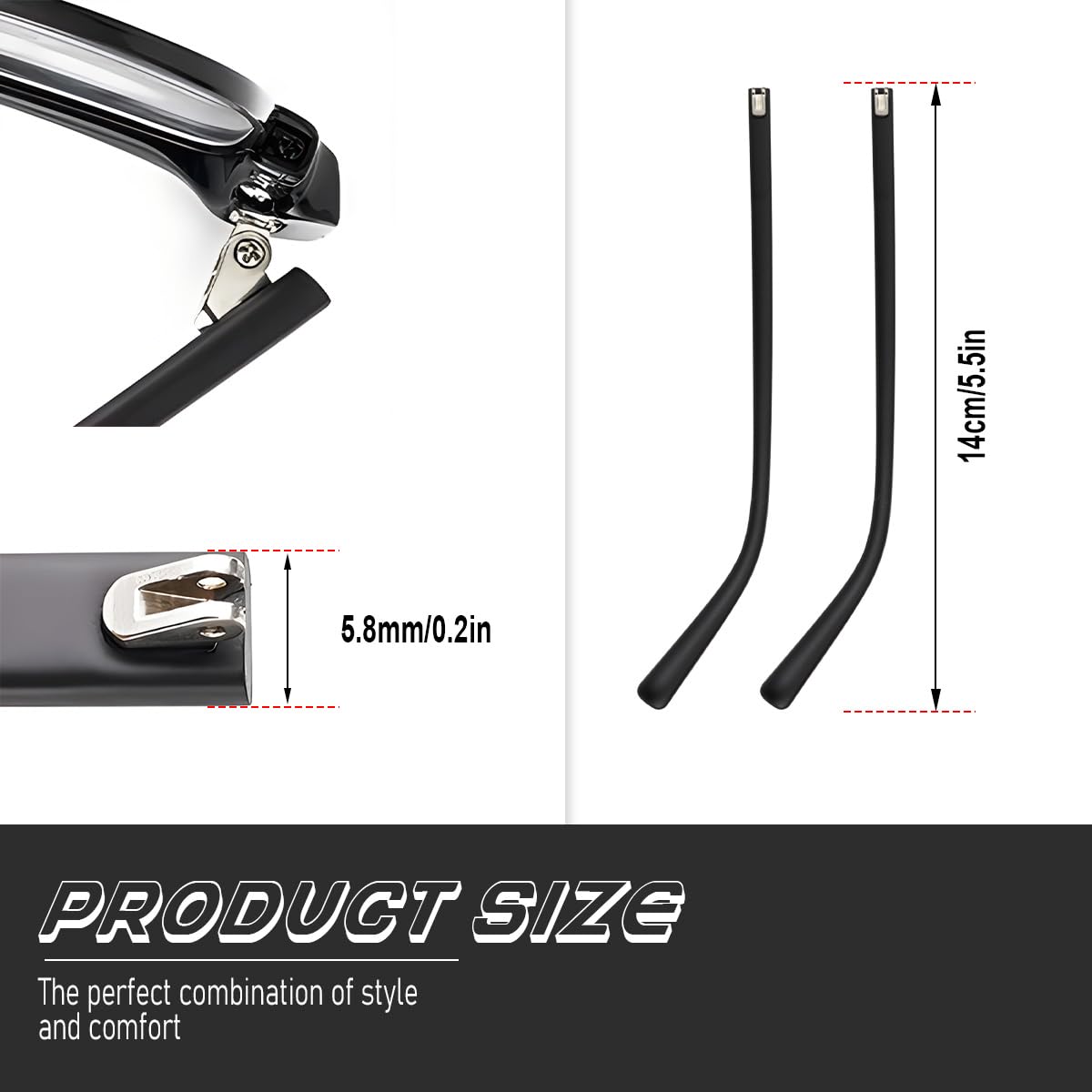 Black TR90 glasses replacement arms, side view