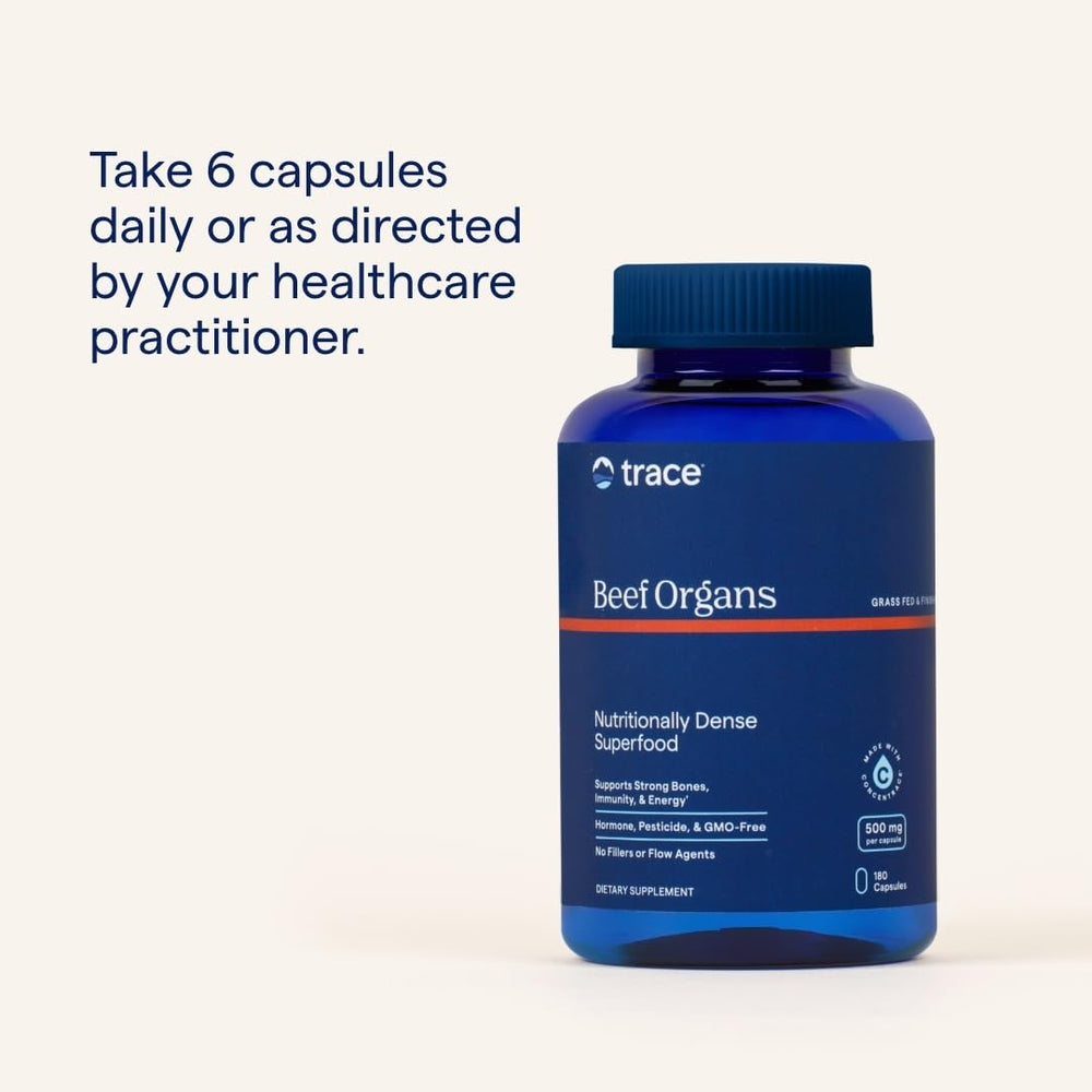 Nutrition facts panel of Trace Minerals Beef Organs