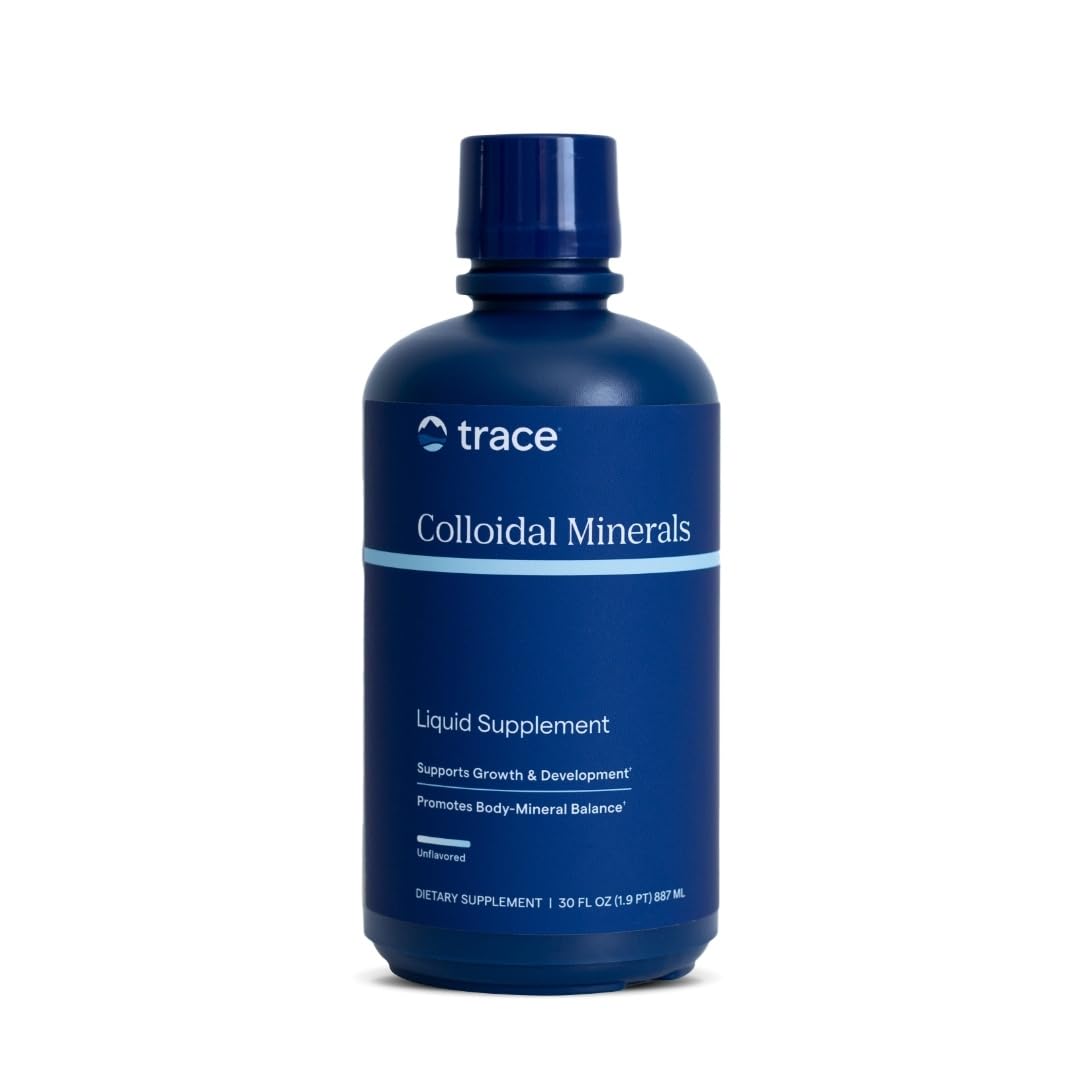 Trace Minerals Colloidal Minerals bottle with 32 oz label showing immune and energy support