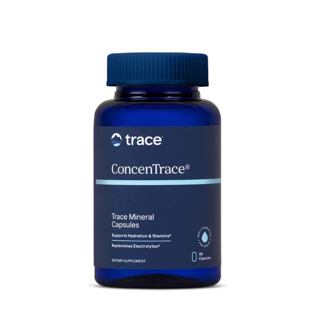 Bottle of Trace Minerals ConcenTrace capsules with label visible