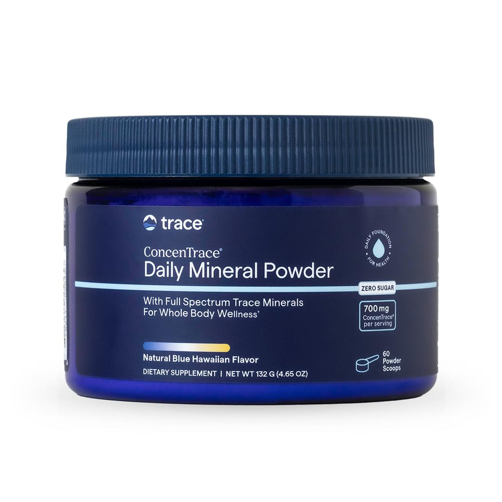 Bottle of Trace Minerals ConcenTrace Daily Mineral Powder with label