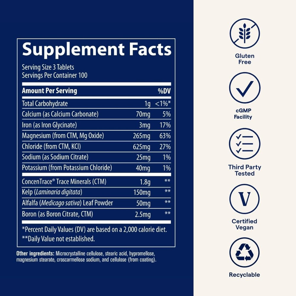 Nutrition facts panel of ConcenTrace tablets